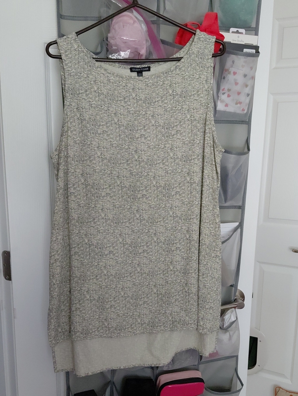 Eileen Fisher Heathered Light Gray Sleeveless Tunic with Layered Hem